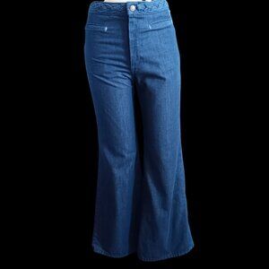 Vintage Womens Disco Jeans 26x28 1970's High-Waist Super Denim Braided Waistband